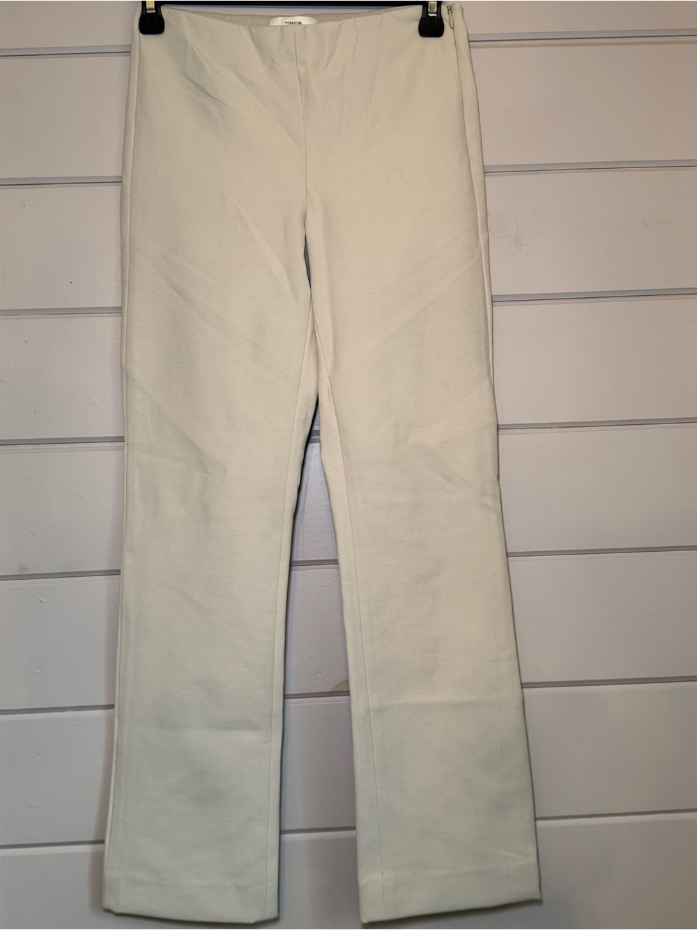 Vince Mid-Rise Slim Crepe Trousers Almond Off-White Ankle Pants XS